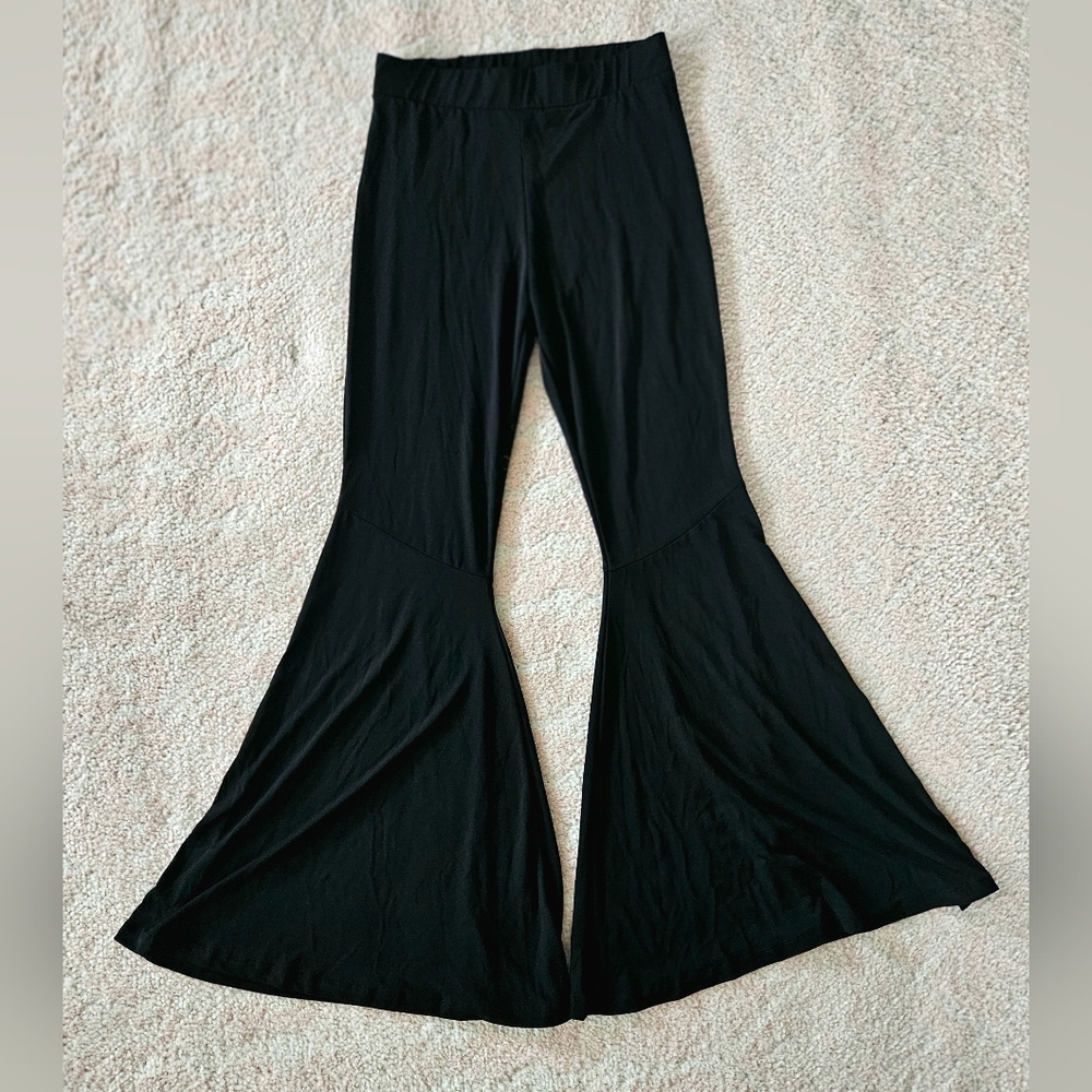 Danish Brand Black High-Waisted Flared Stretch Legging Pants